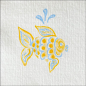 Preview: Paviot, Napkin, Poisson Age printed with fish in yellow blue, detail